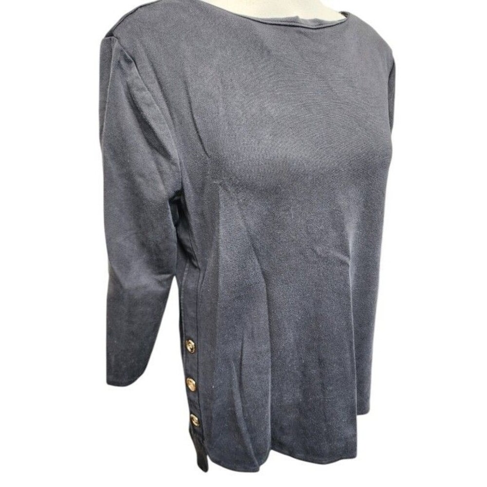 Chico's Black Long Sleeve Blouse Size Medium Classic City Gold Side Buttons